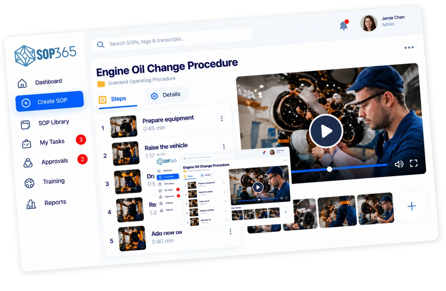 SOP365 procedure list with approval status